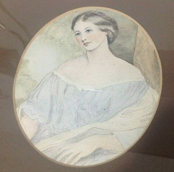 Antique Victorian watercolour painting of a young lady framed