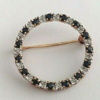 9ct gold sapphire & diamond hoop brooch 