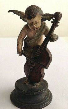 Antique cold painted bronze cherub playing cello
