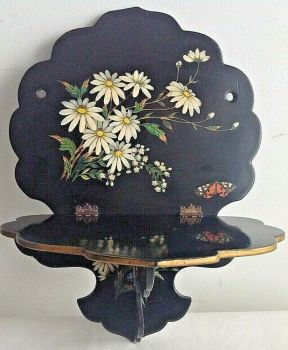 Antique wooden lacquered wall bracket butterfly daisy decor