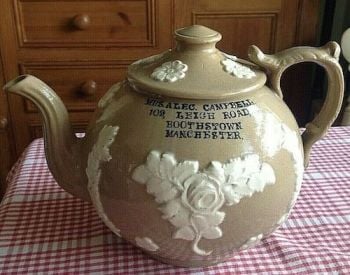 Antique Ceramic Stoneware teapot Mrs Campbell Manchester rose design T G Green & Co