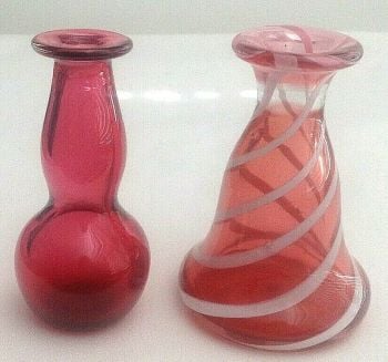 Antique Victorian Pink cranberry glass & Nailsea swirl perfume bottle s x 2