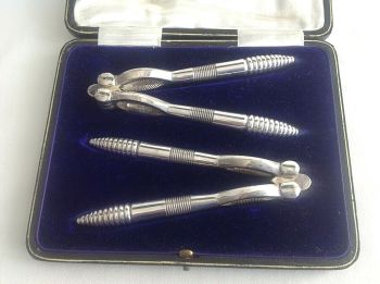 Antique Edwardian Elegant silver plate lobster crackers or nutcrackers in box