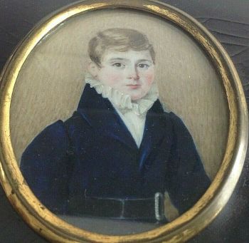 Antique portrait miniature English school young man blue velvet jacket