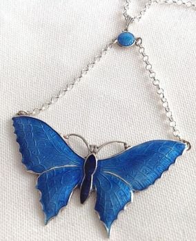 Antique style enamelled sterling silver large butterfly necklace handmade