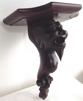 Antique carved wood mythical beast lion shelf bracket