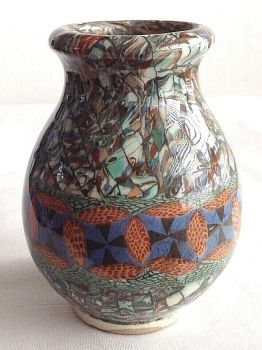 Vintage studio pottery Jean Gervinho signed vase Vallauris mosaic pattern