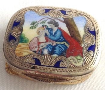 Antique Victorian 19th century sterling silver enamel gilded cachau snuff box