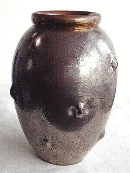Antique studio sunflower pottery Elton Ware vase earthenware silver glaze