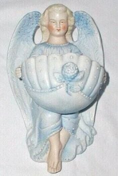 Antique German Ceramic Holy Water Font Angel 