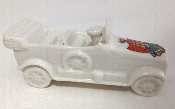 Antique WW1 crested china figure two seater tourer car Morecambe crest
