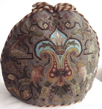 Antique Victorian 19th century beadwork tea cosy Fleur de lys