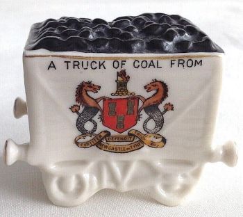 WW1 crested china Coals to Newcastle crest Arcadian China coal wagon truck