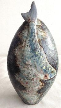 Vintage studio pottery vase vessel fish pot signed by Roger Cockram