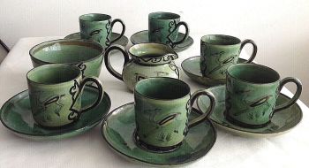 Vintage Zoo William Miles Johnston pottery part coffee set metamorphic animals