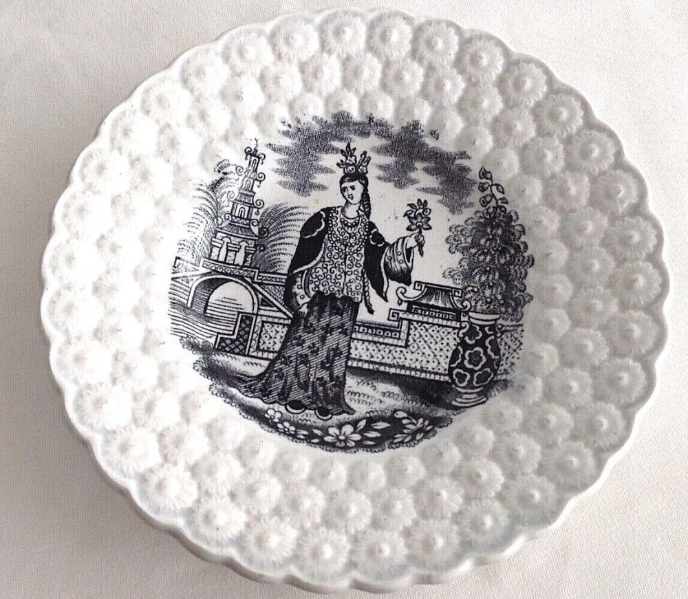 Antique early Victorian Pearlware ceramic tea for 2 set tea pot saucers Pla