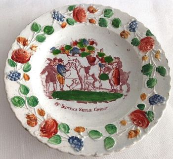Antique ceramic nursery transfer wear toddy plate Dr Syntax sells Grizzle