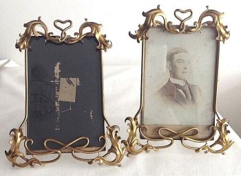 Antique Art Nouveau photo picture frames brass gilt metal pair