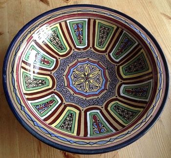 A large beautiful hand painted Moroccan pottery dish charger