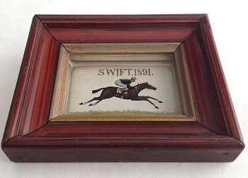 Antique painting under glass racehorse Swift 1891