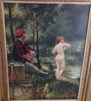 Pre Raphaelite style oil painting on board nude female artist landscape
