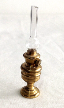 Antique miniature dollhouse oil lamp with glass shade