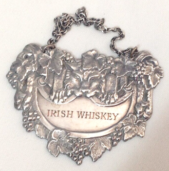 Antique style vintage silver plated Irish Whisky Bottle Label