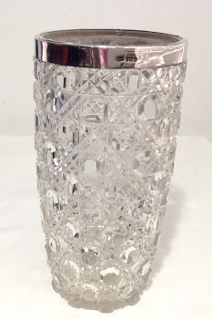 Vintage sterling silver cut glass crystal vase Birmingham 1967