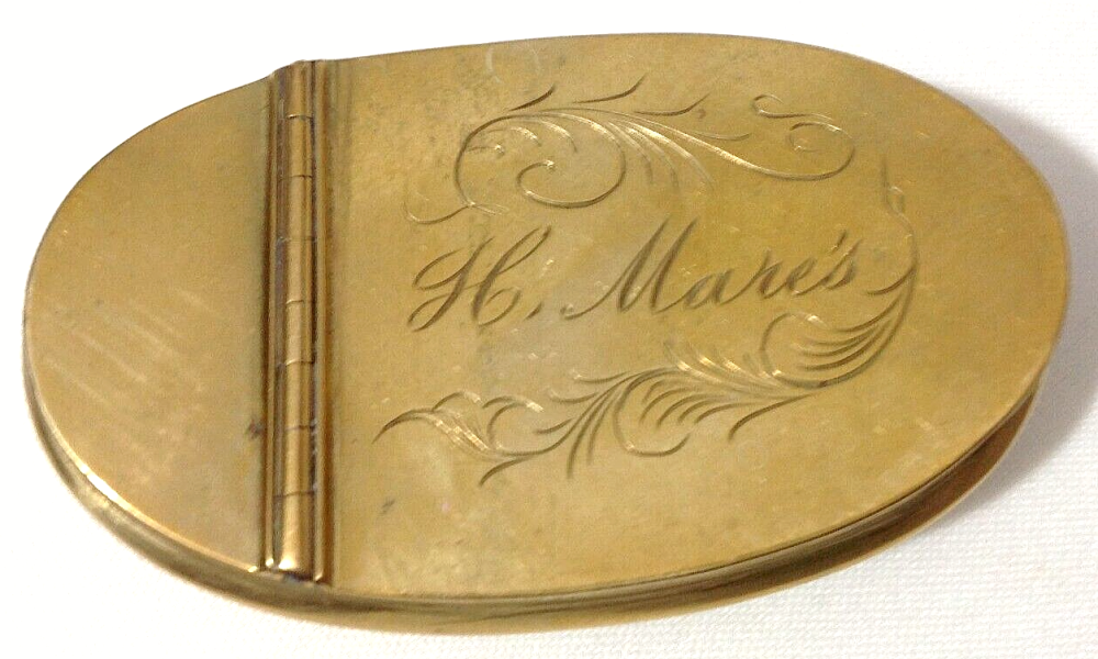 Antique brass snuff tobacco box Frank Morgan 1911 Evercreech Somerset