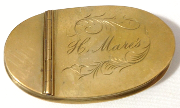 Antique brass snuff tobacco box H Mares