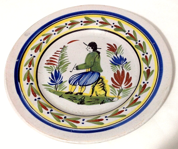 Antique HB Quimper plate hand painted decoration man with pipe.