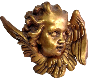A large antique gilded angel cherub wall decoration in high relief