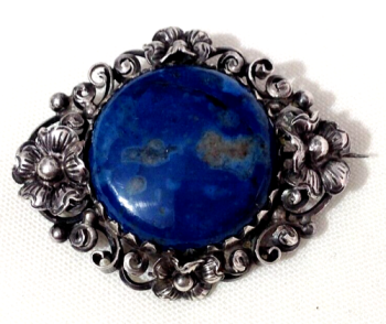 Antique Arts & Crafts Sterling Silver lapis brooch pin