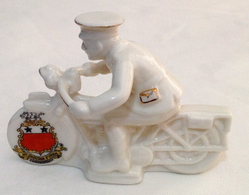 Antique WW1 crested china figure "Dispatch Rider" Gainsborough crest
