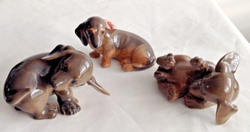 3 vintage Royal Copenhagen Dachshund puppy china figures