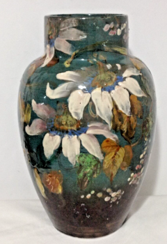 Antique painted large Leeds Art Pottery vase C1890 - 1900 signed