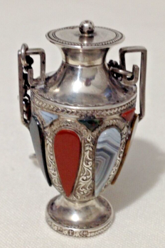Antique Victorian sterling silver Scottish Agate perfume scent bottle Bham 1891