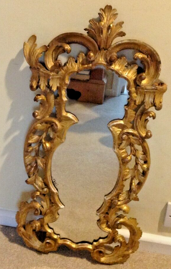 Antique 19th century Florentine wall mirror carved wood gilded acorns and l