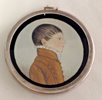 Antique portrait miniature painting little little boy Joseph 7 years verso
