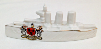 Antique WW1 crested china model of a war ship crest for Newcastle on Tyne