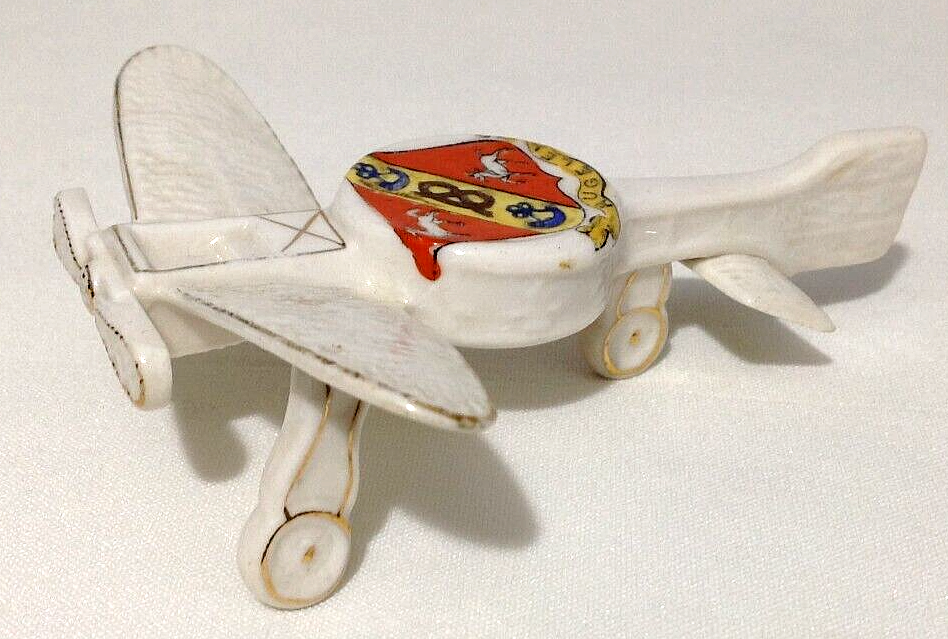 Antique crested biplane airplane lustre ware crest for Bognor novelty lustr