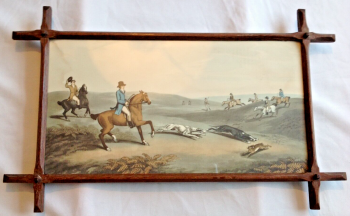 Antique Victorian Hare Coursing Hunting print Ecclesiastical Frame 1872