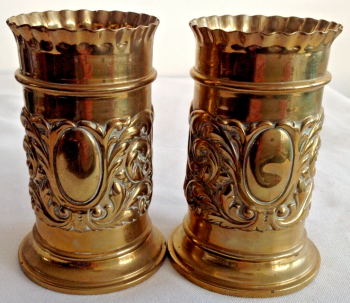 Antique brass spill vase vases pair by ADOLF FRANKAU & CO LONDON