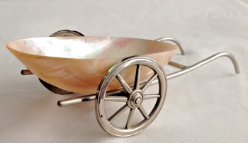 Antique silver plated shell novelty table salt wheelbarrow