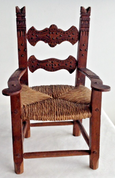 Antique folk art miniature chair rush seat
