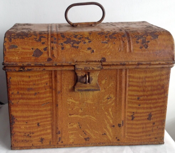 Antique Small Victorian tin luggage travelling trunk