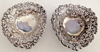 Antique sterling silver heart pierced work baskets dishes hallmark 1895 1896