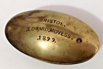 Antique Brass miners snuff box Bristol Edward Moyess 1899