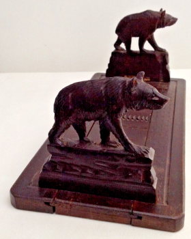 Antique Carved Black Forest travelling book stand bear bears bookends