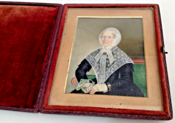 Antique Painting Portrait miniature lace shawl locket bracelet ring brooch